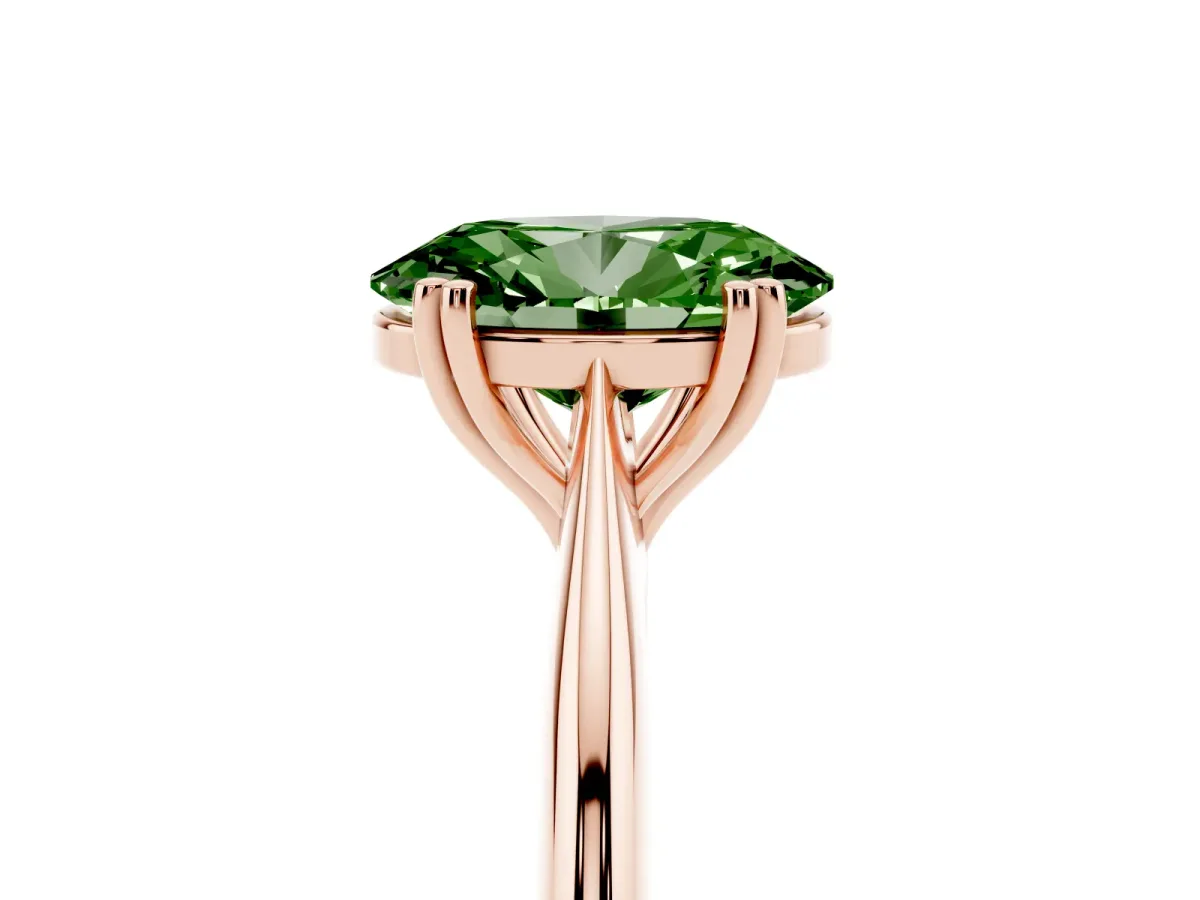 Fancy Green Oval Cut Solitaire Diamond Ring with Six-Prong Setting and Classic Band Rose gold
