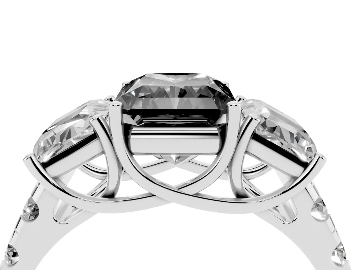 Fancy Black Three-Stone Radiant Cut Diamond Pavé Band with Prong Setting Silver