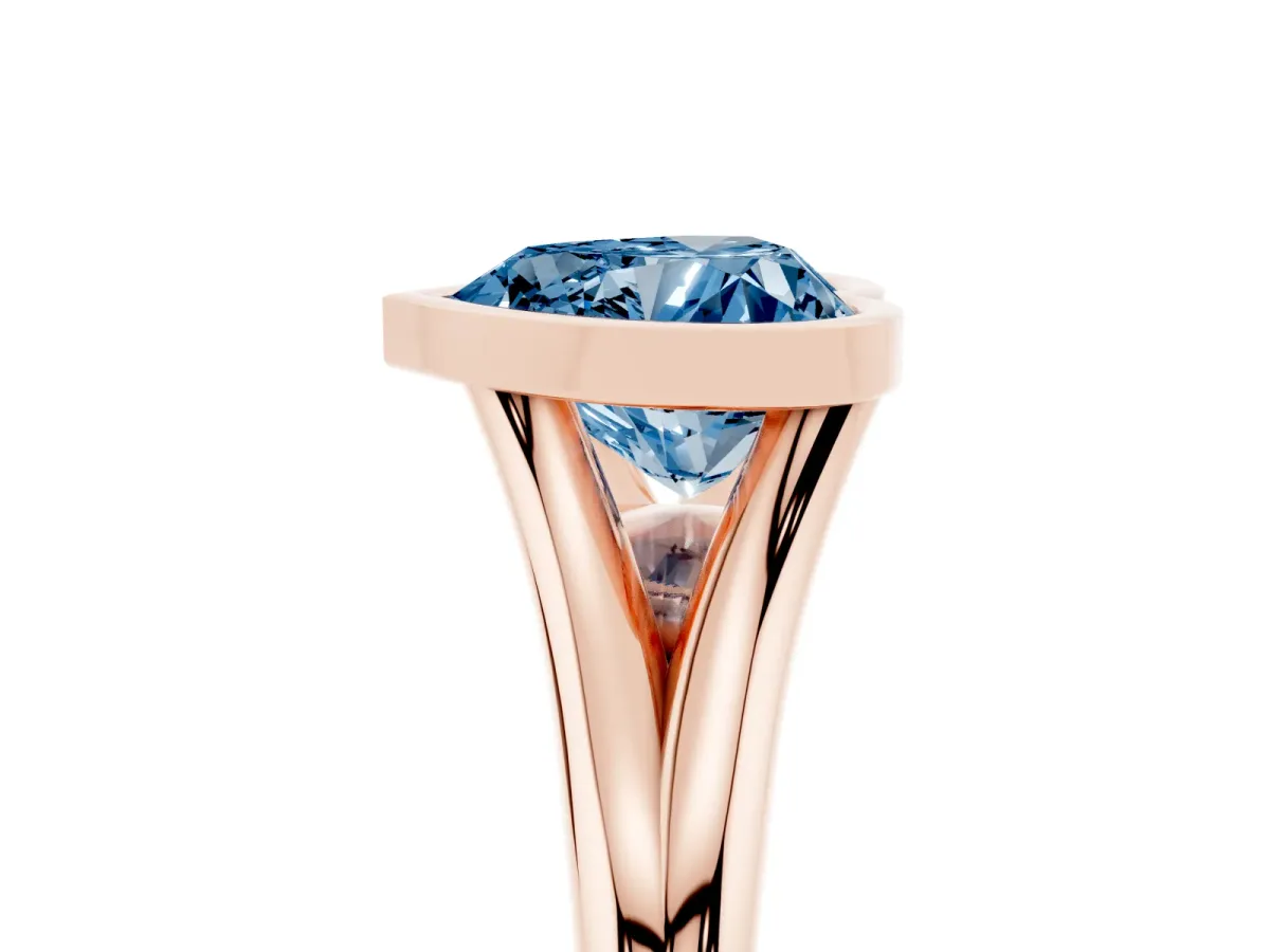 Fancy Blue Bezel Set Heart Cut Cut Solitaire Ring with Tapered Band Rose gold