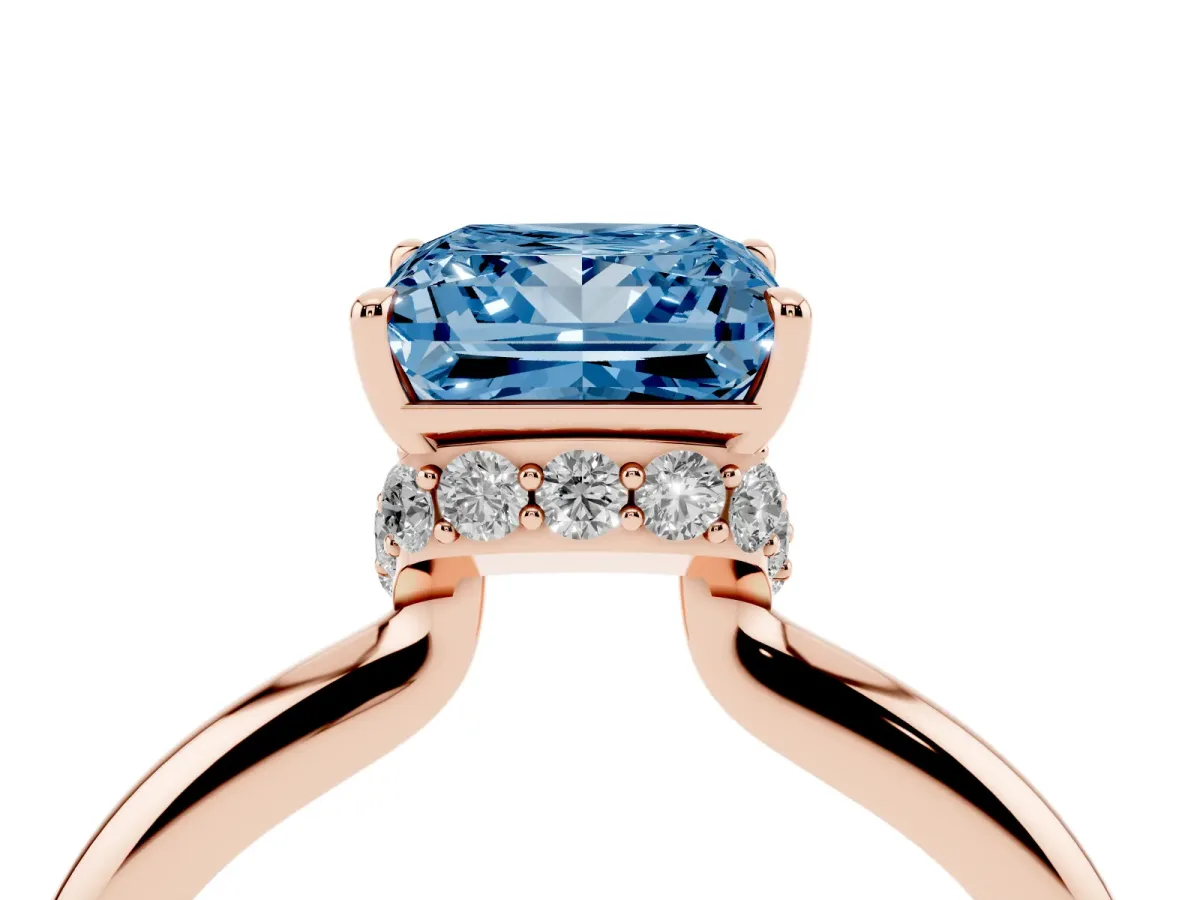Fancy Blue Princess Cut Brilliant Solitaire Engagement Ring with Six-Prong Setting and Classic Band Rose gold