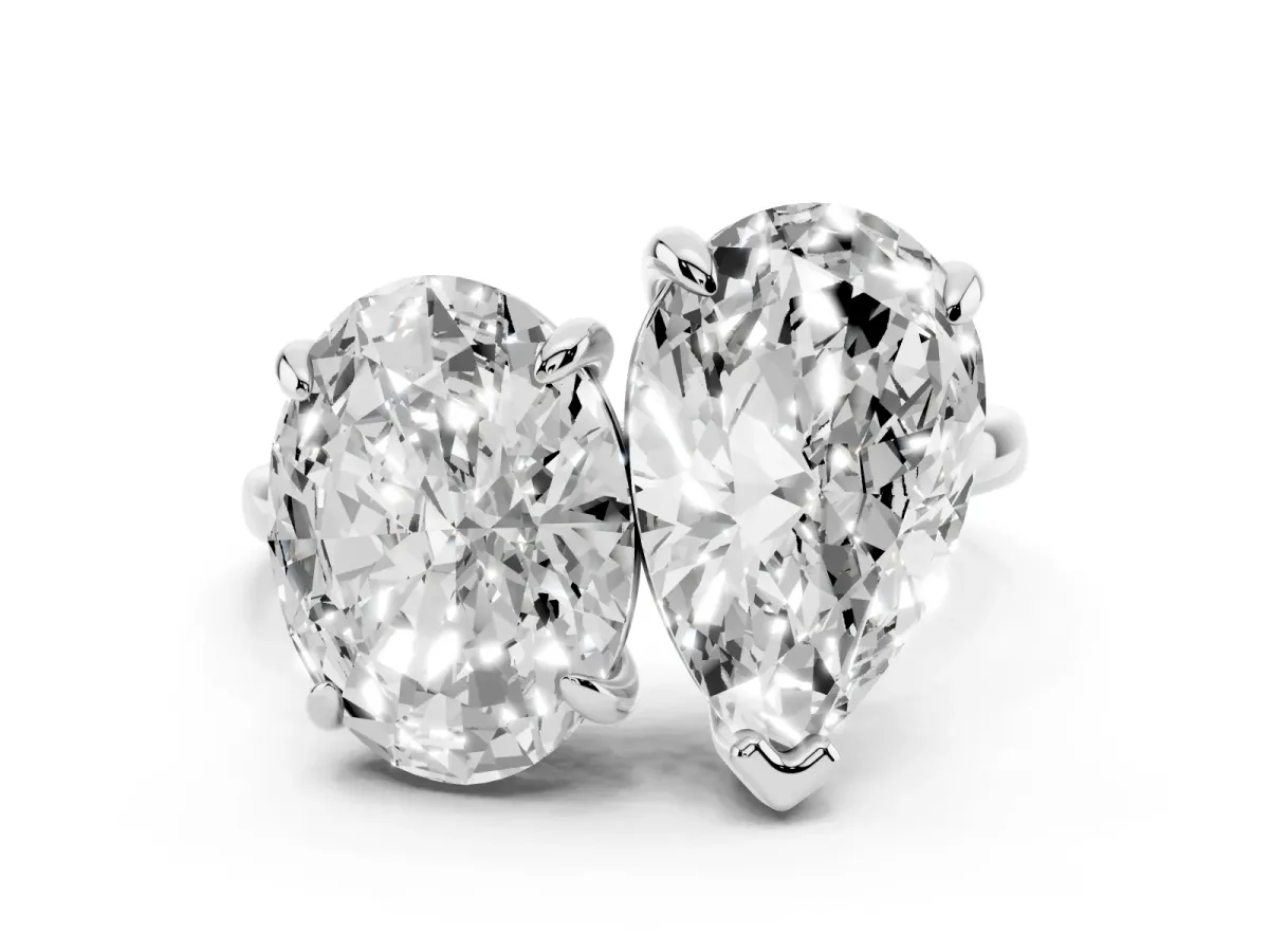 Oval and Pear Toi Moi Ring with Prong Setting and Plain Band White gold