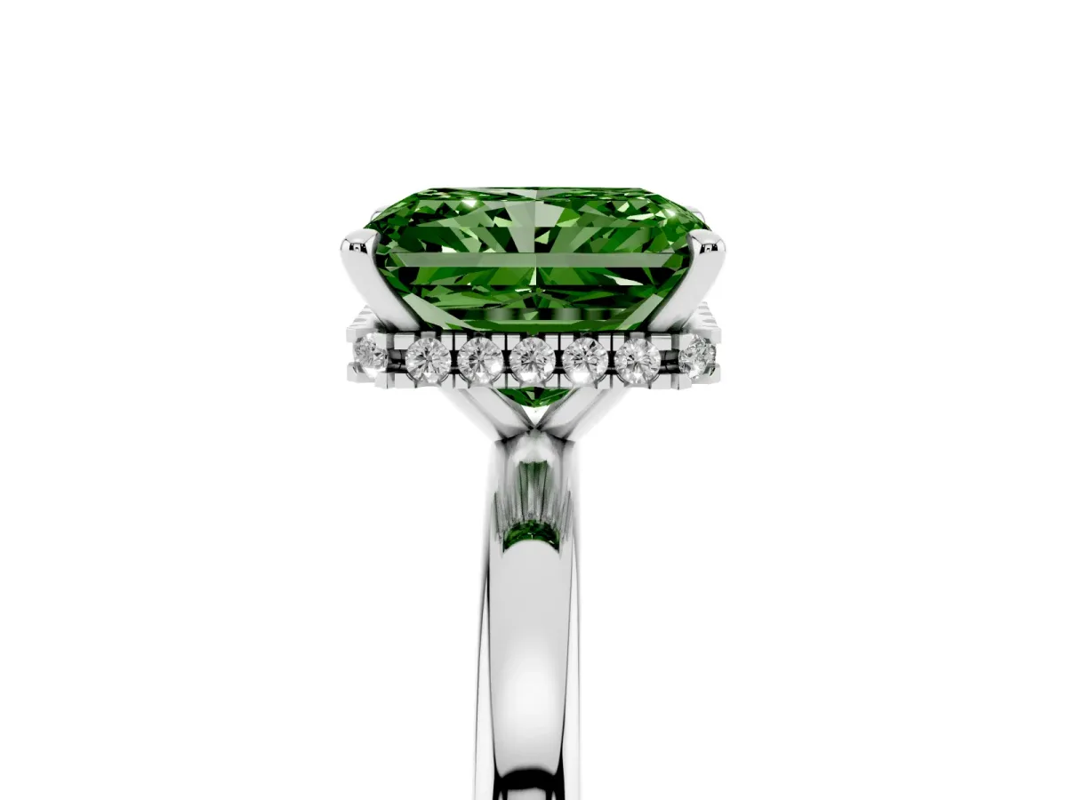 Fancy Green Radiant Cut Solitaire Engagement Ring with Cathedral Band and Four-Prong Setting Silver