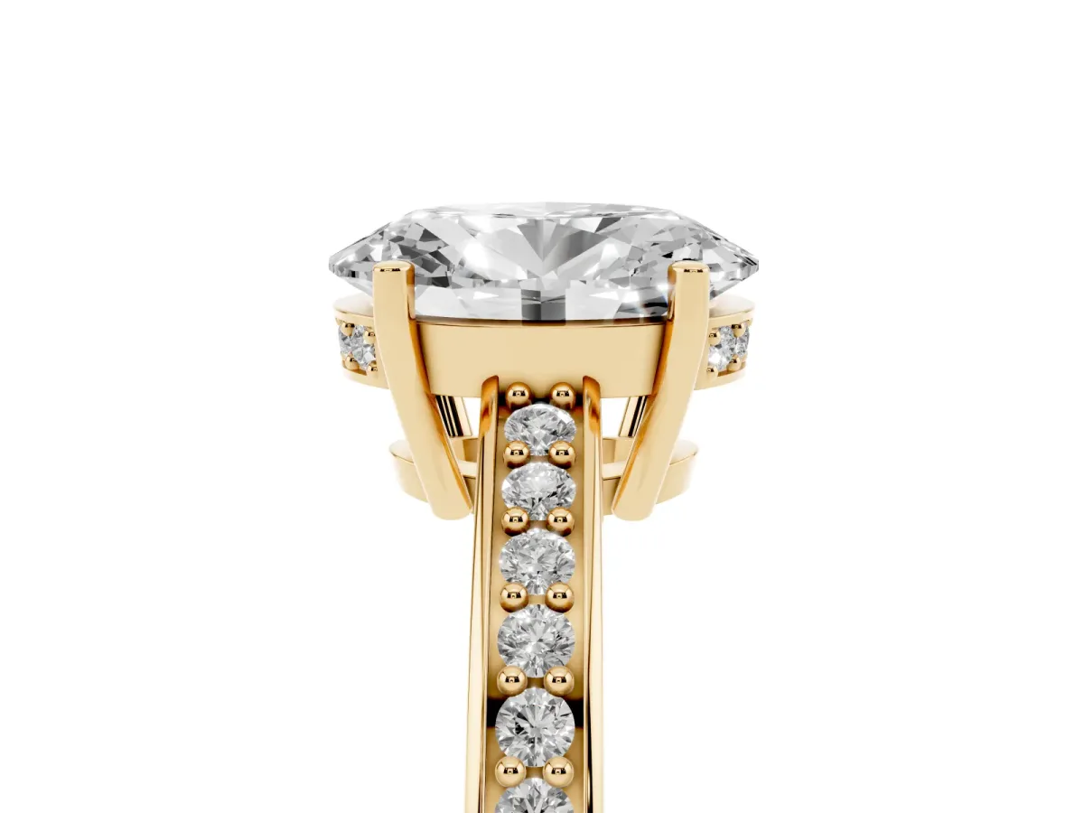 Oval Cut Solitaire Pavé Band Prong Setting Ring Yellow gold