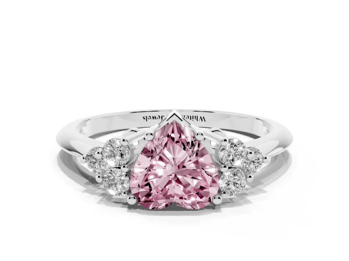 Fancy Pink Heart Cut Cut Diamond Cluster Ring with Solitaire Band and Four-Prong Setting Silver