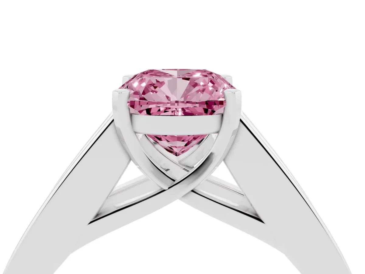 Fancy Pink Cushion Cut Cut Channel Set Solitaire Ring with Four-Prong Setting Silver