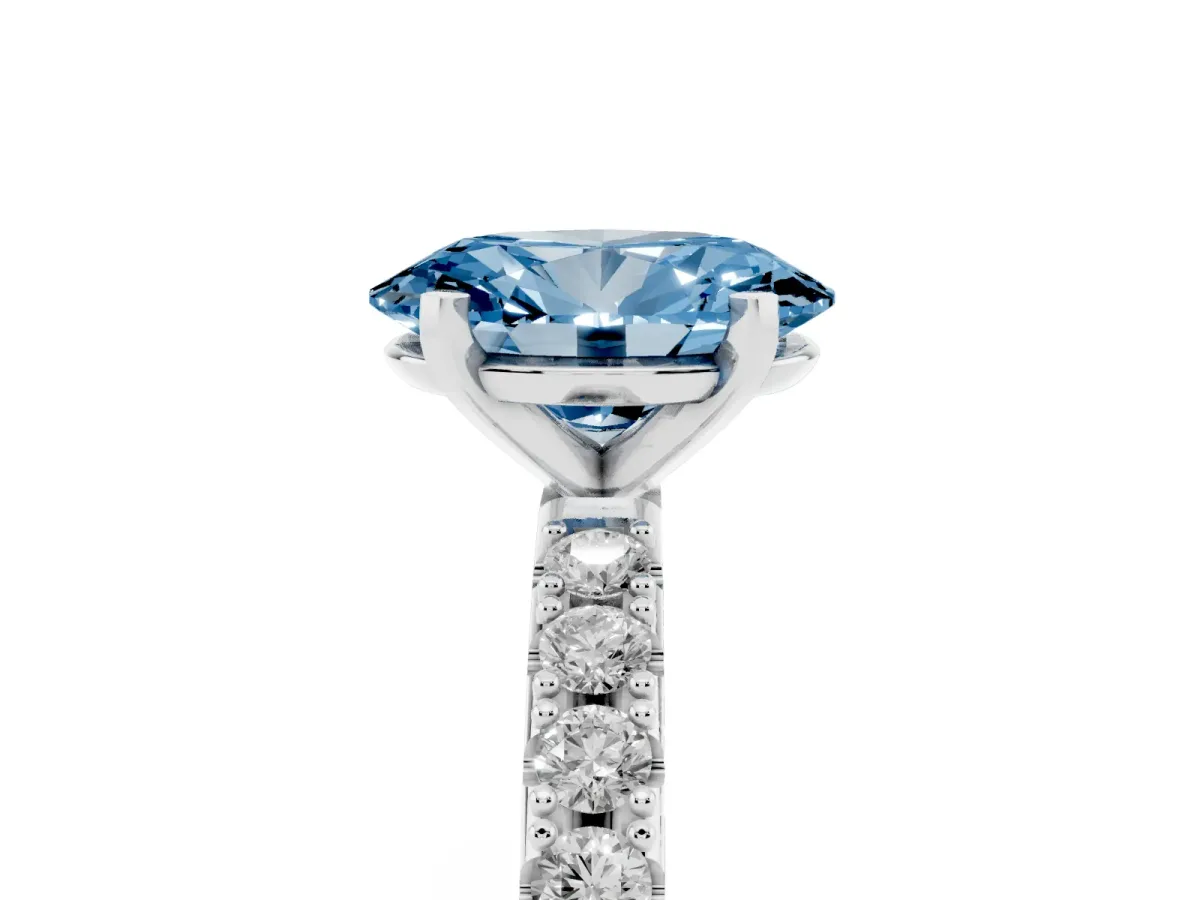 Fancy Blue Oval Cut Diamond Solitaire Pavé Band with Four-Prong Setting Silver