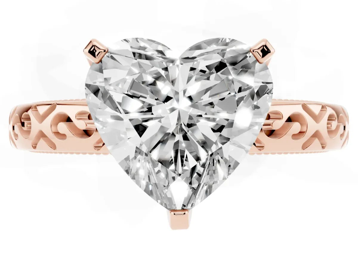 Heart Cut Solitaire Engagement Ring with Scrollwork Band and Four-Prong Setting Rose gold