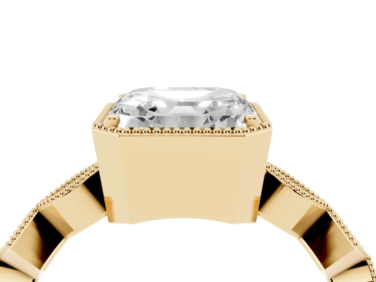 Asscher Cut Milgrain Marquise Diamond Twist Band Ring Yellow gold