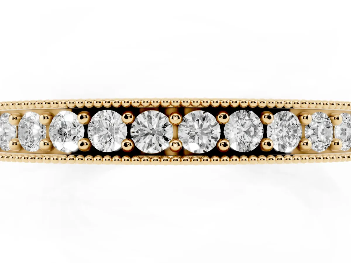 Round Diamond Milgrain Pavé Eternity Band Yellow gold