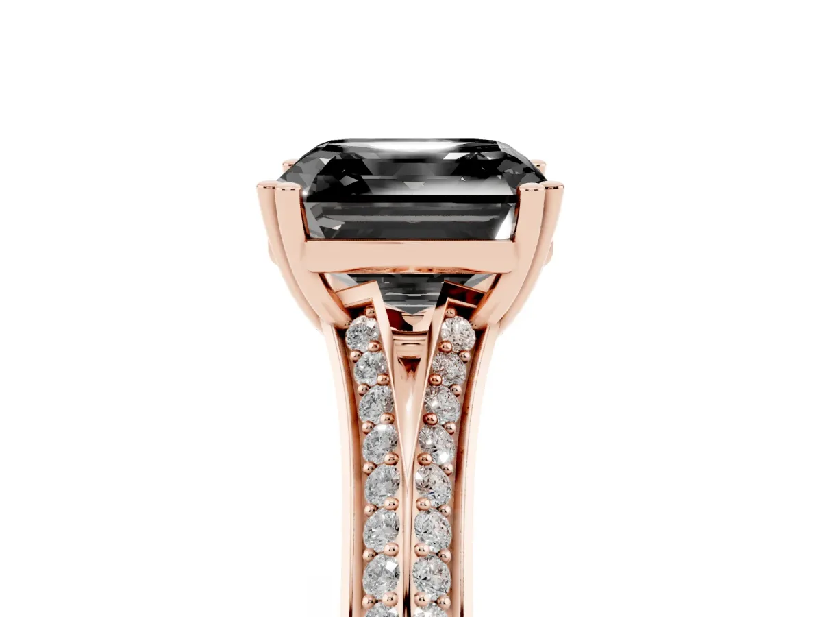 Fancy Black Asscher Cut Diamond Split Shank Engagement Ring with Pavé Band Rose gold