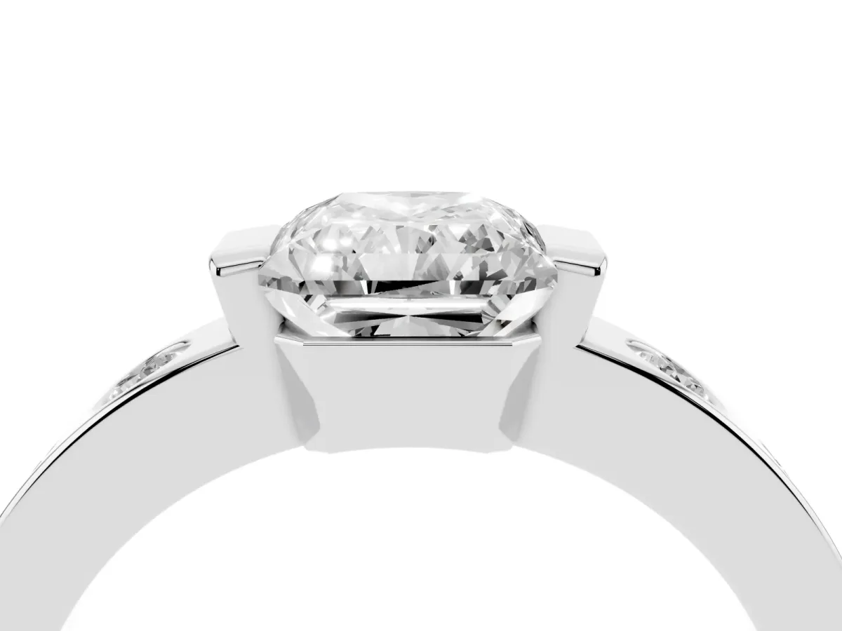 Radiant Cut Brilliant Channel-Set Diamond Ring with Bezel Prong Setting Silver