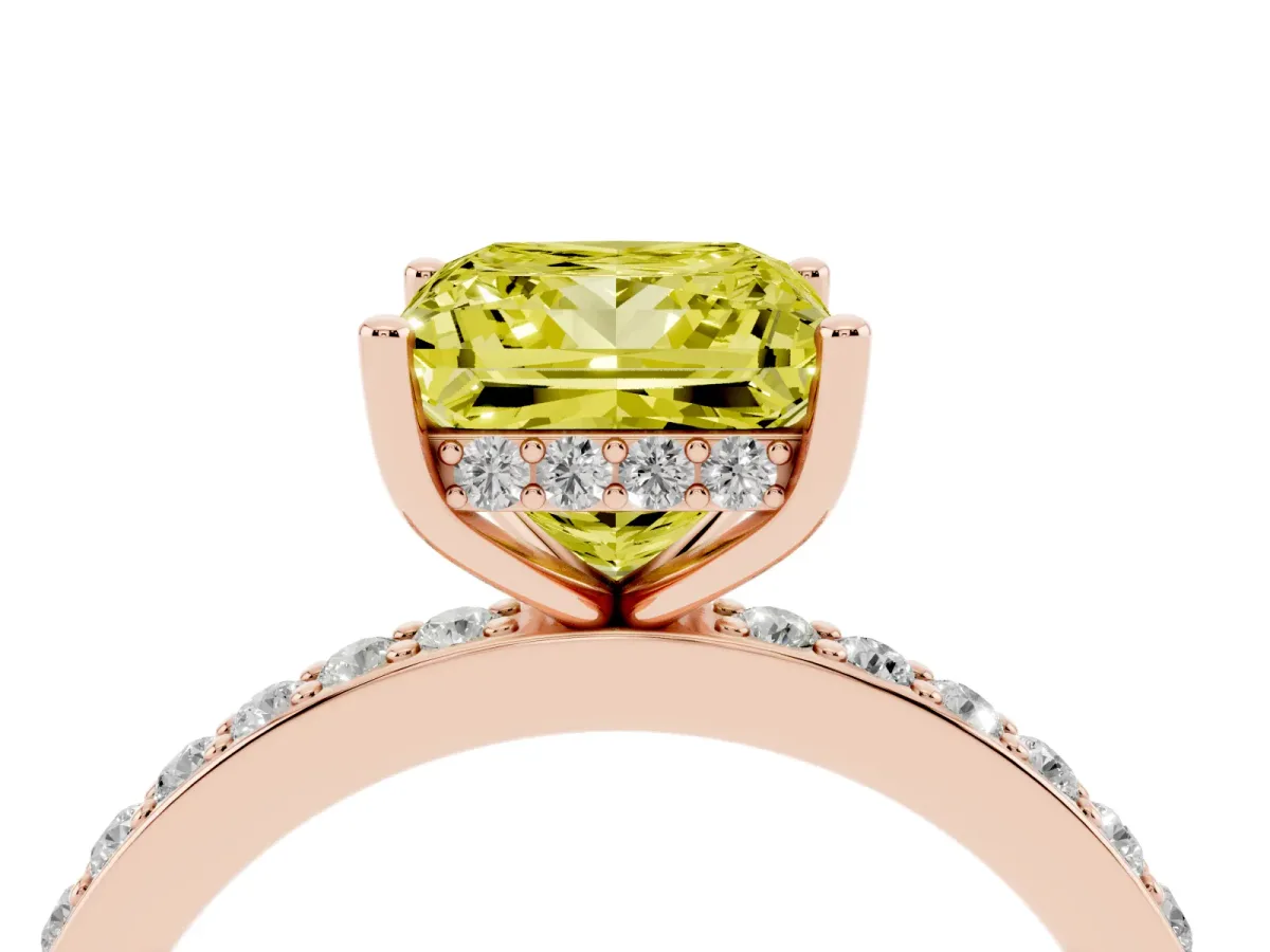 Fancy Yellow Princess Cut Cut Diamond Pavé Band Ring with Four-Prong Setting Rose gold