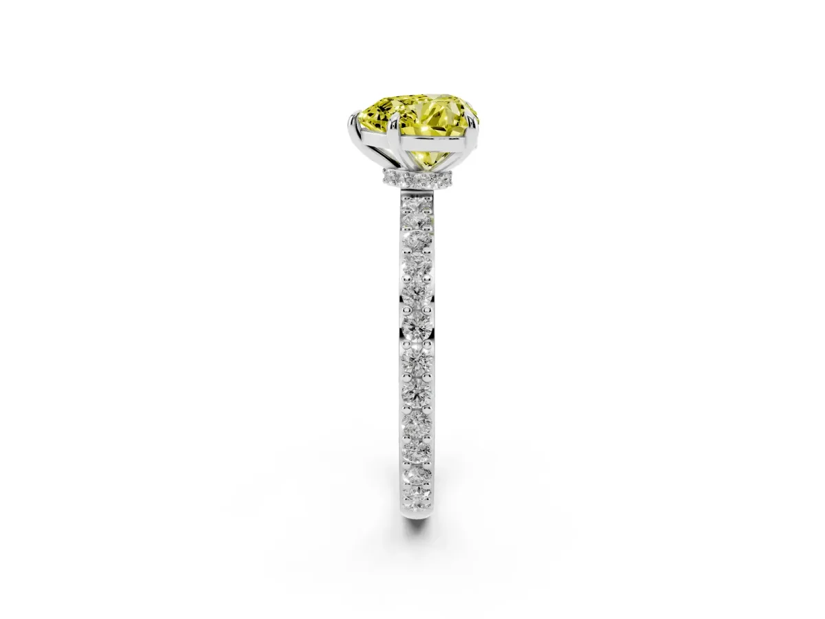 Fancy Yellow Heart Cut Diamond Pavé Engagement Ring with Round Accents and Prong Setting Silver