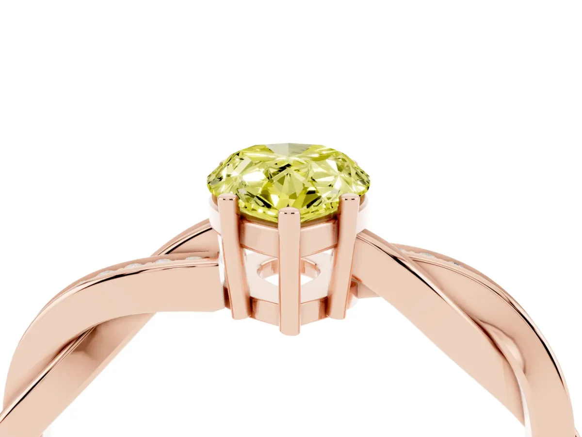 Fancy Yellow Pear Cut Solitaire Twisted Pave Diamond Ring with Four-Prong Setting Rose gold