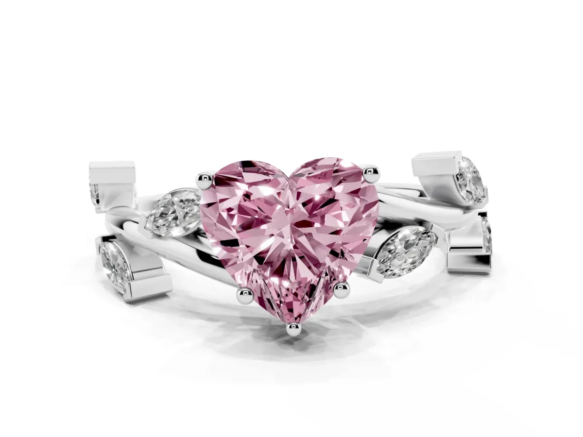 Fancy Pink Heart Cut Solitaire Twisted Band Marquise Accent Prong Setting Ring Silver