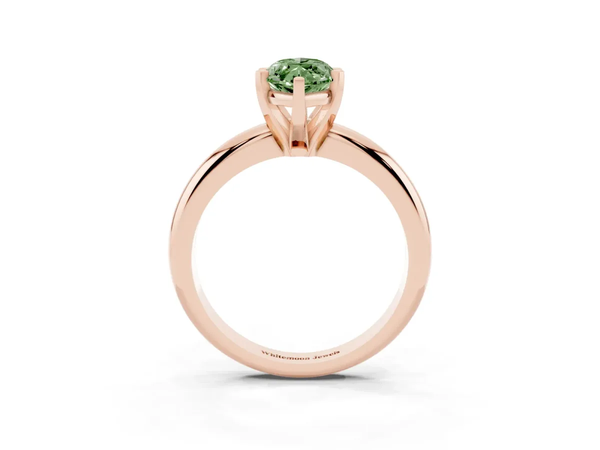 Fancy Green Marquise Cut Diamond Solitaire Engagement Ring with Round Band and Four-Prong Setting Rose gold