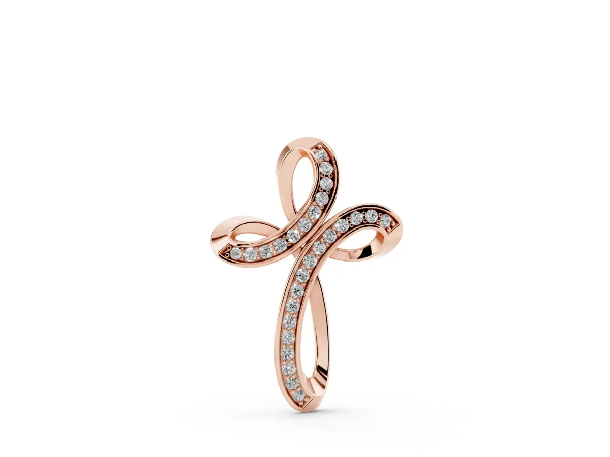 Pavé Round Diamond Prong Cross Pendant Rose gold