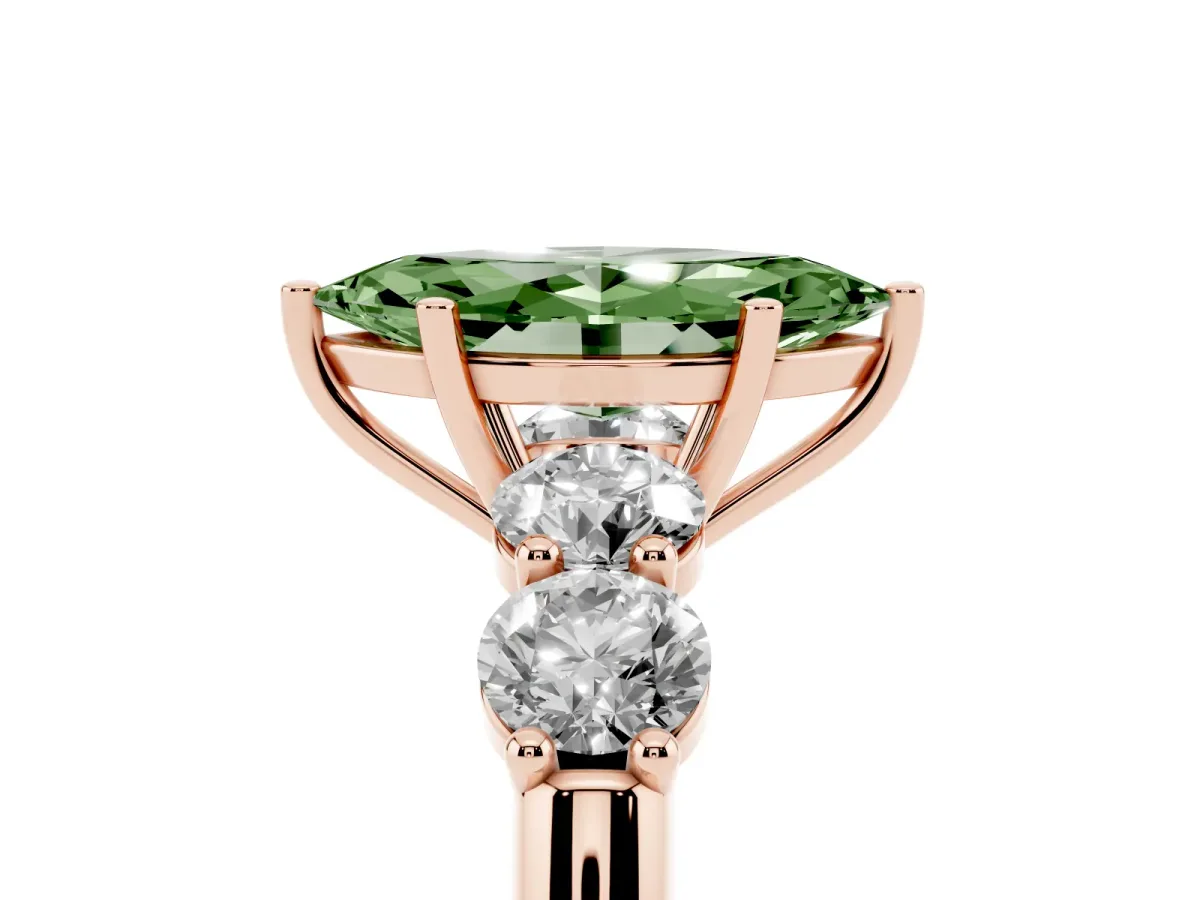 Fancy Green Marquise Cut Cut Five-Stone Prong Set Diamond Ring with Classic Band Rose gold