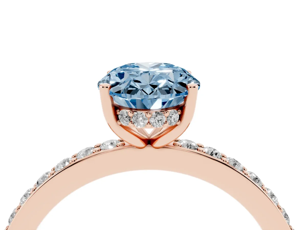 Fancy Blue Oval Cut Cut Diamond Pavé Band Ring with Four-Prong Setting Rose gold