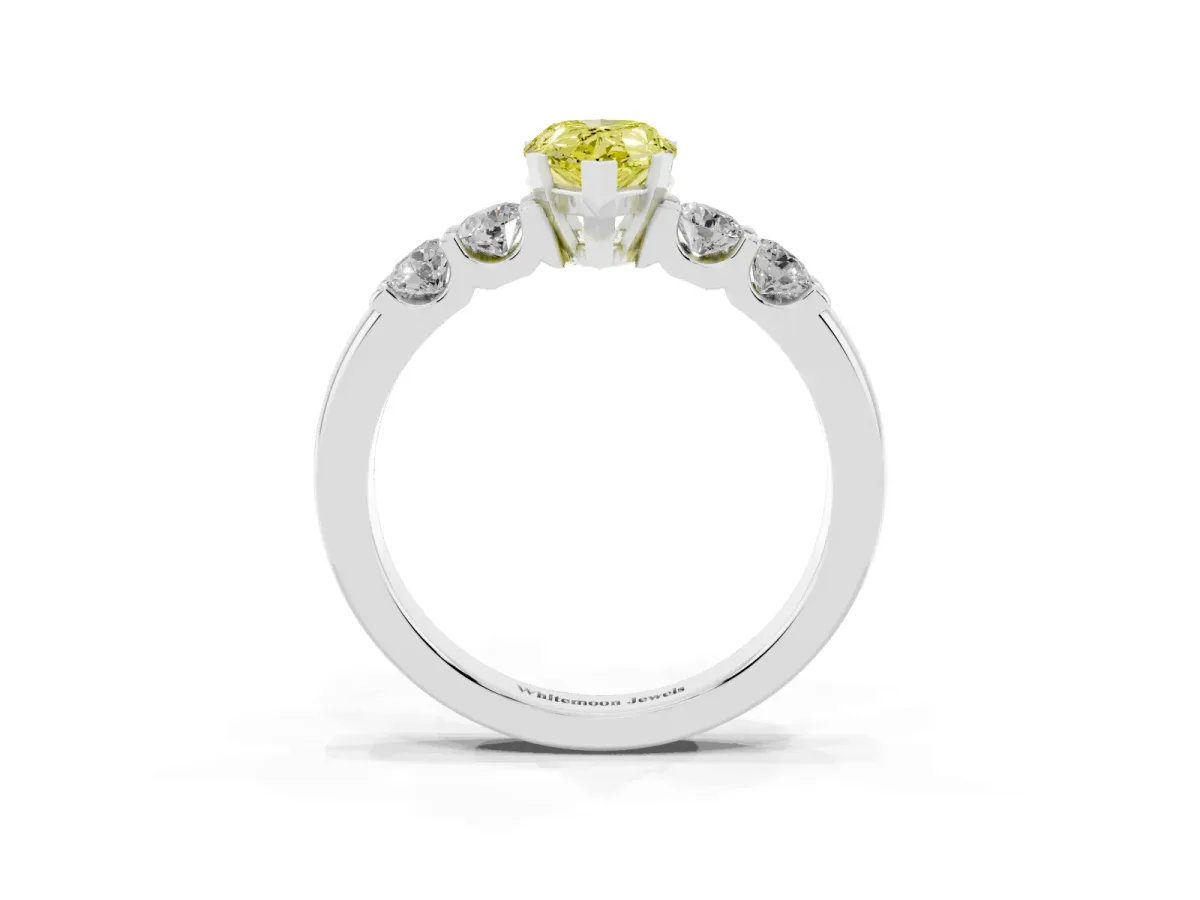 Fancy Yellow Pear Cut Brilliant Cut Diamond Five-Stone Prong Set Engagement Ring with Channel Band Platinum