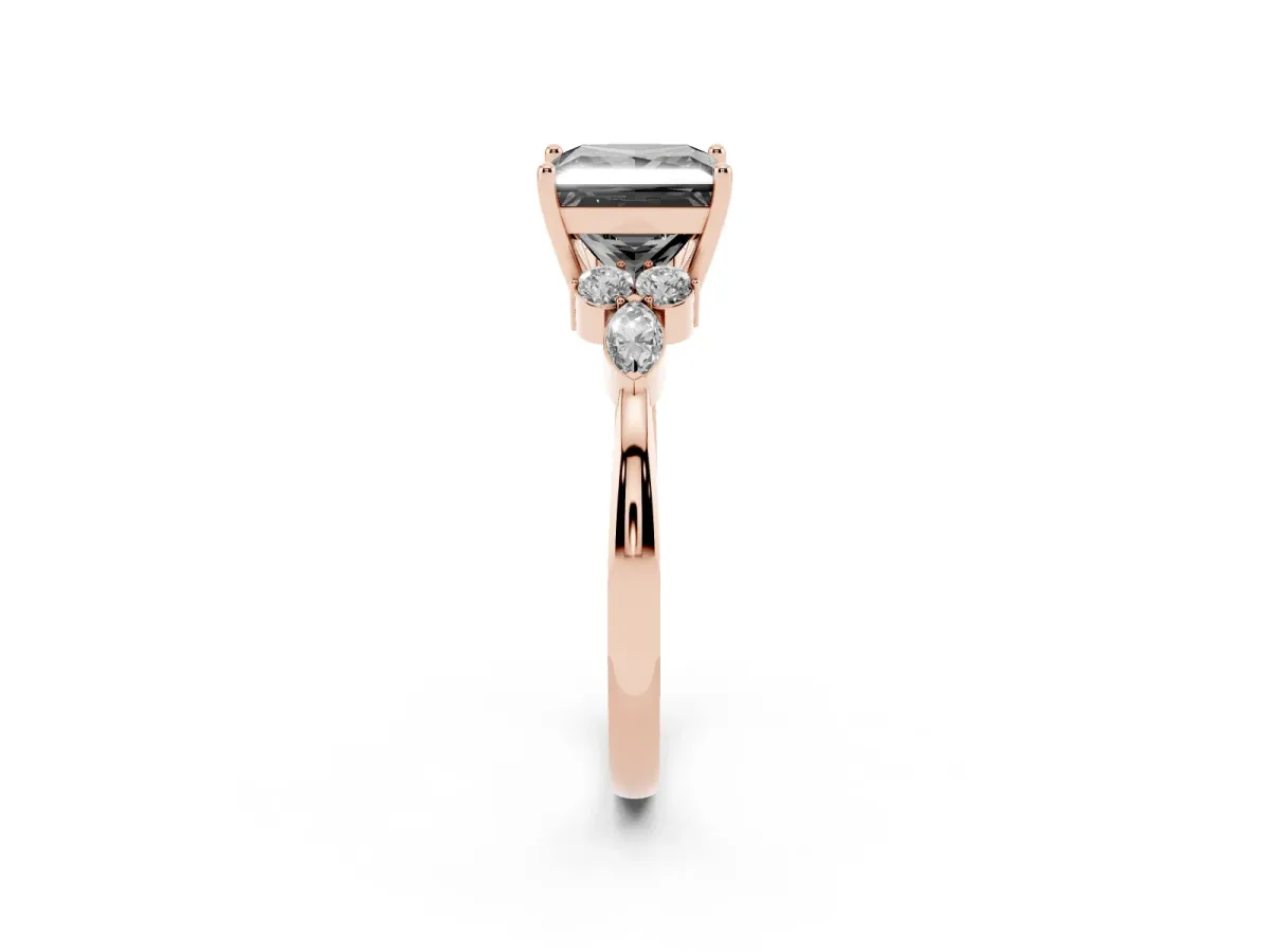 Fancy Black Princess Cut Brilliant Diamond Solitaire Ring with Pear Side Stones and Four-Prong Setting Rose gold