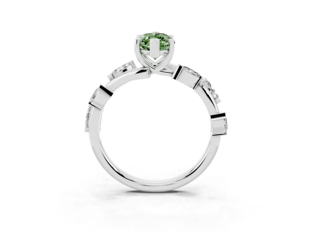 Fancy Green Marquise Cut Solitaire Twisted Band Marquise Accent Prong Setting Ring Silver