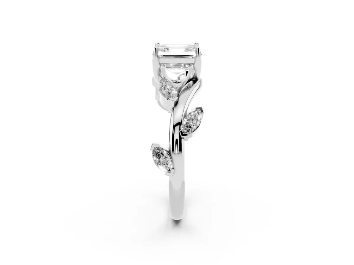 Asscher Cut Solitaire Twisted Band Marquise Accent Prong Setting Ring White gold