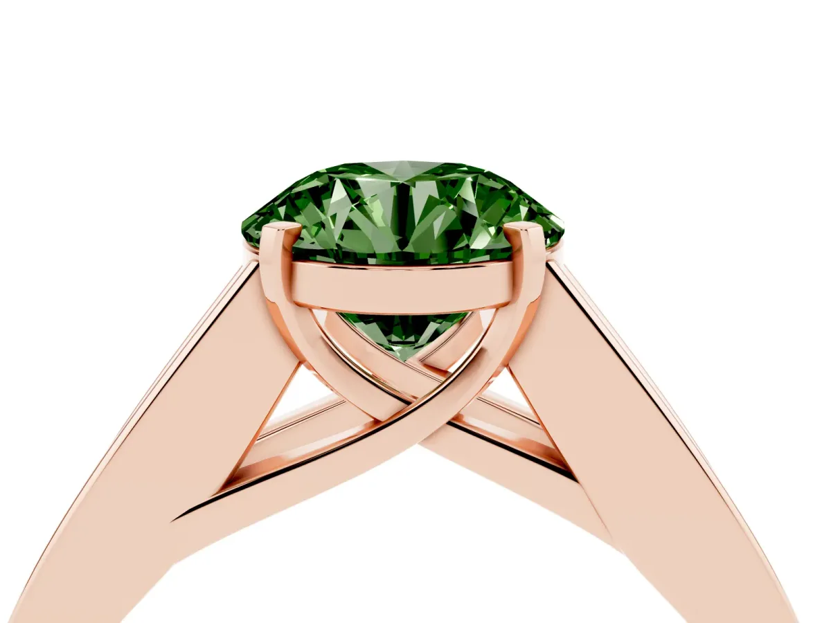 Fancy Green Round Cut Cut Channel Set Solitaire Ring with Four-Prong Setting Rose gold