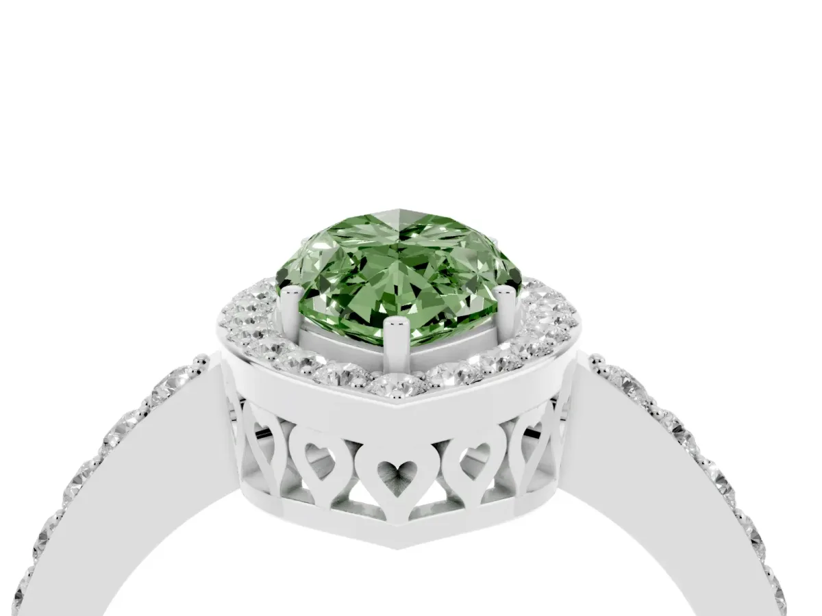 Fancy Green Marquise Cut Halo Diamond Pavé Band Ring with Prong Setting Silver