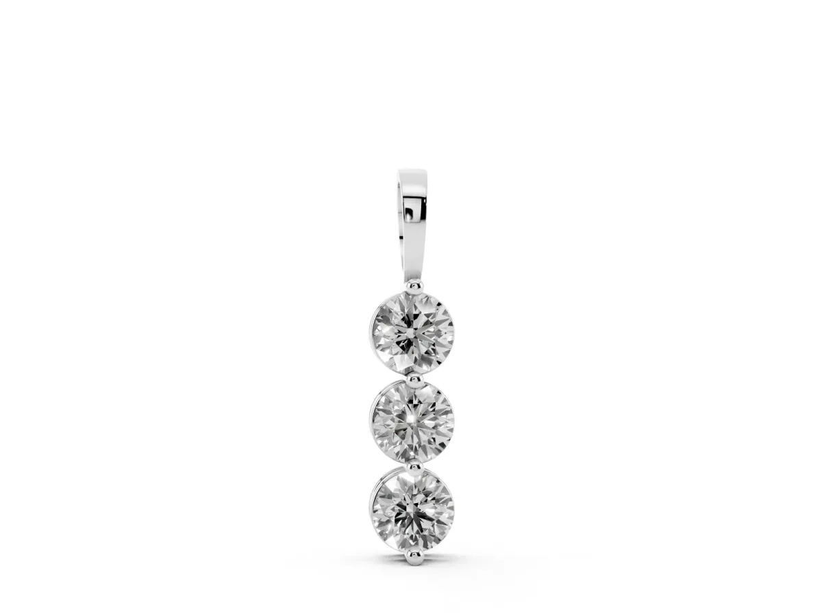 Three-Stone Round Diamond Drop Pendant with Four-Prong Setting Silver