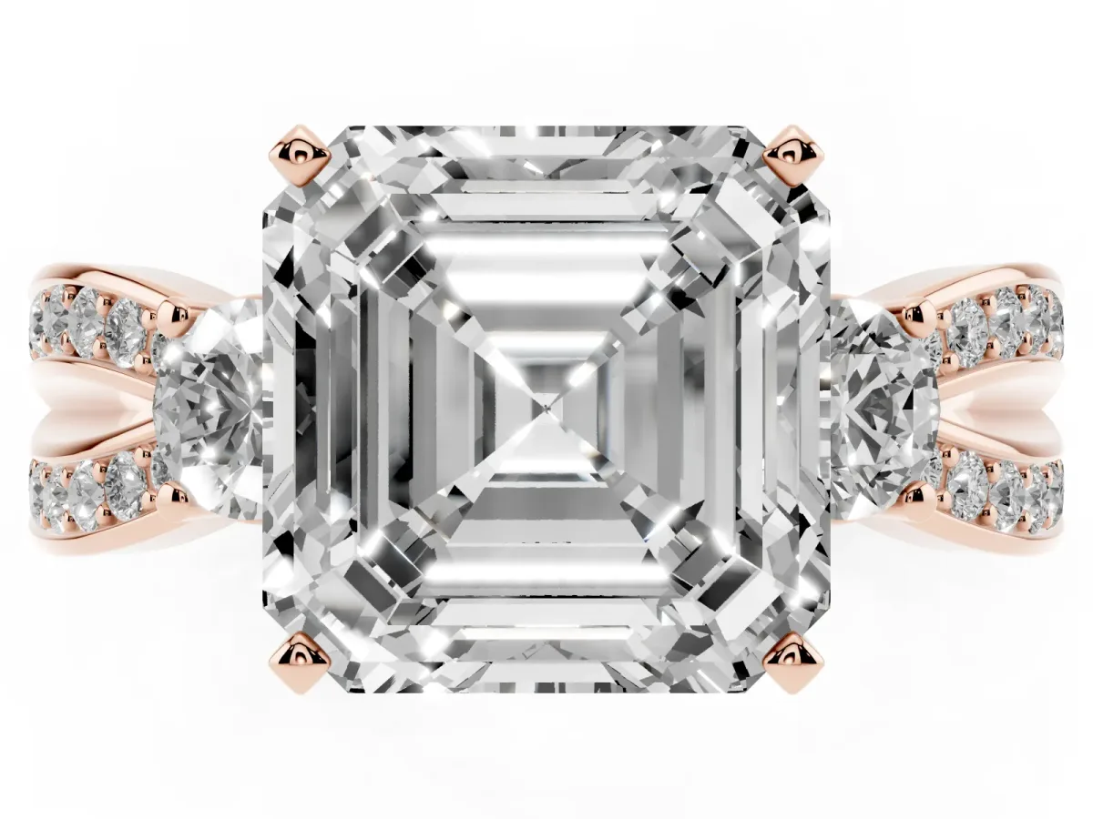 Three-Stone Asscher Cut Cut Diamond Twist Band with Prong Setting Rose gold