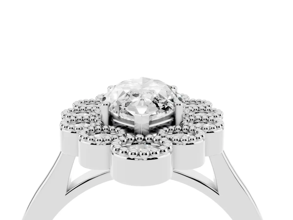 Marquise Cut Halo Diamond Cluster Engagement Ring with Milgrain Bezel Setting and Solitaire Band White gold
