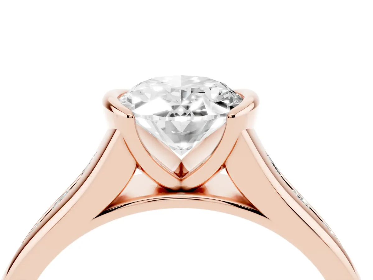 Oval Cut Solitaire Bezel-Set Diamond Ring with Channel-Set Band Rose gold