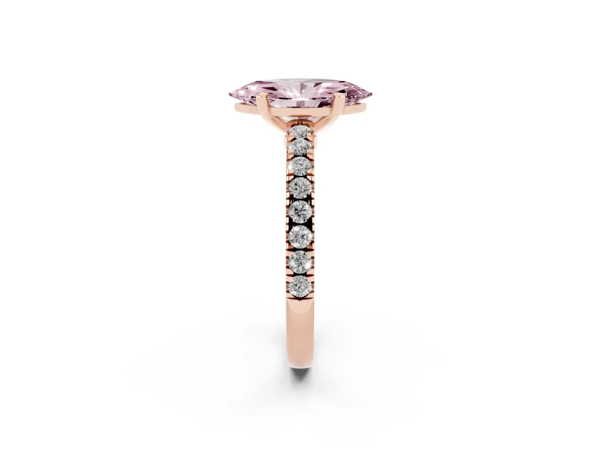 Fancy Pink Marquise Cut Solitaire Diamond with Pavé Band and Four-Prong Setting Rose gold