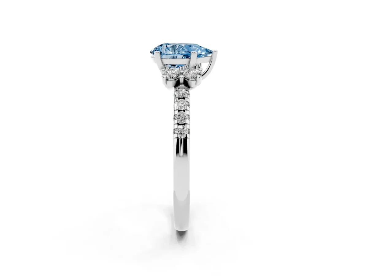 Fancy Blue Pear Cut Diamond Three-Stone Pave Band with Four-Prong Setting Platinum