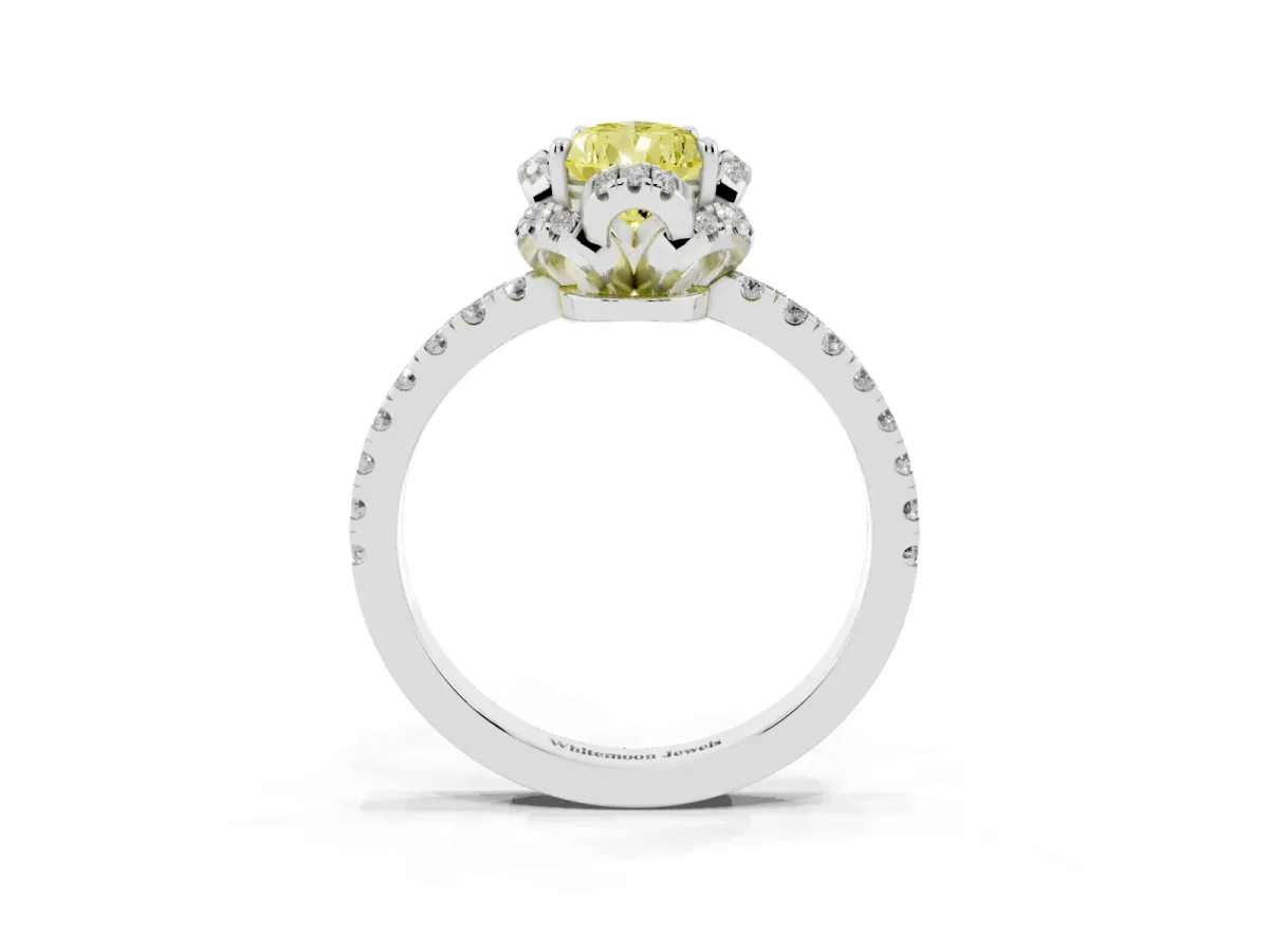 Fancy Yellow Pear Cut Halo Diamond Pave Band Ring with Four-Prong Setting Silver