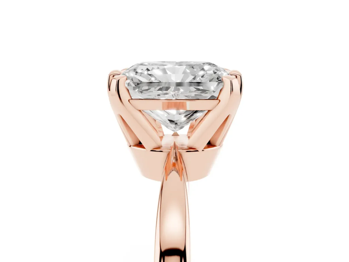 Radiant Cut Solitaire Engagement Ring with Six-Prong Setting and Tapered Band Rose gold
