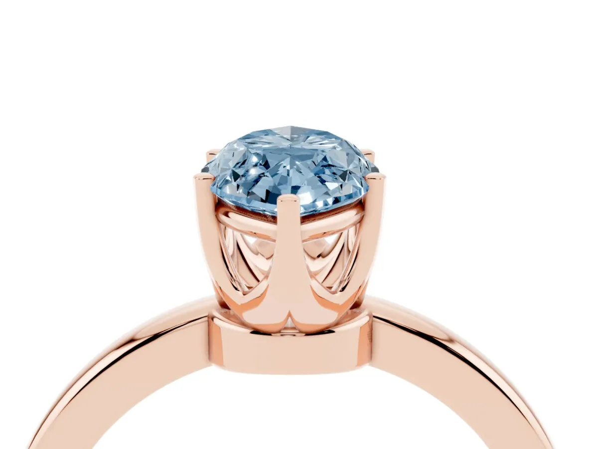 Fancy Blue Marquise Cut Solitaire Diamond Ring with Six-Prong Setting on a Classic Band Rose gold