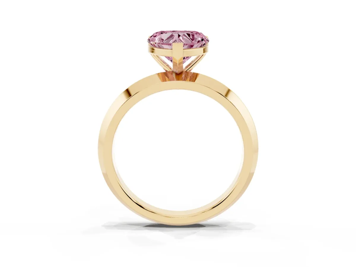 Fancy Pink Heart Cut Cut Solitaire Engagement Ring with Flat Band and Four-Prong Setting Yellow gold
