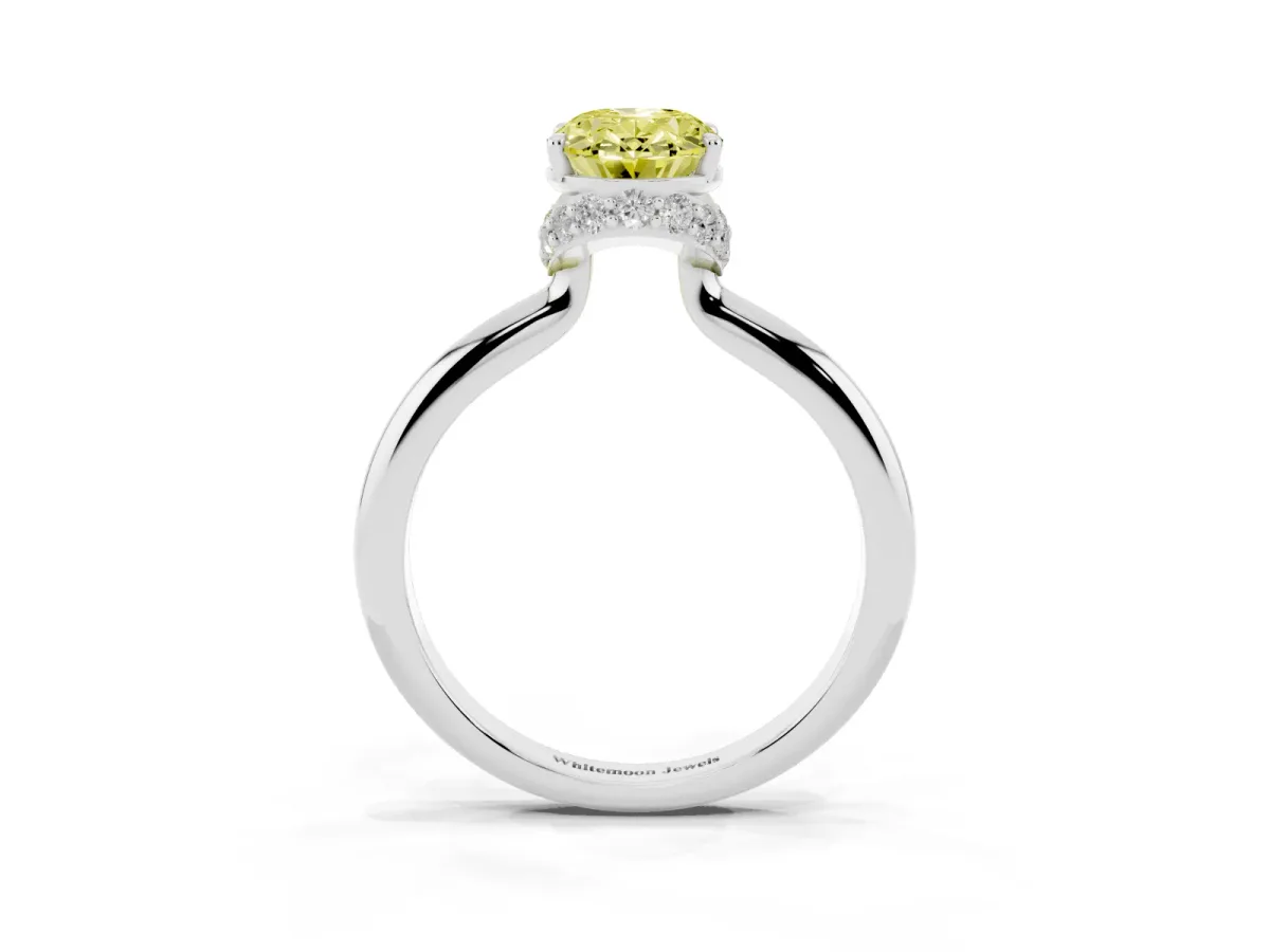 Fancy Yellow Oval Cut Brilliant Solitaire Engagement Ring with Six-Prong Setting and Classic Band Silver