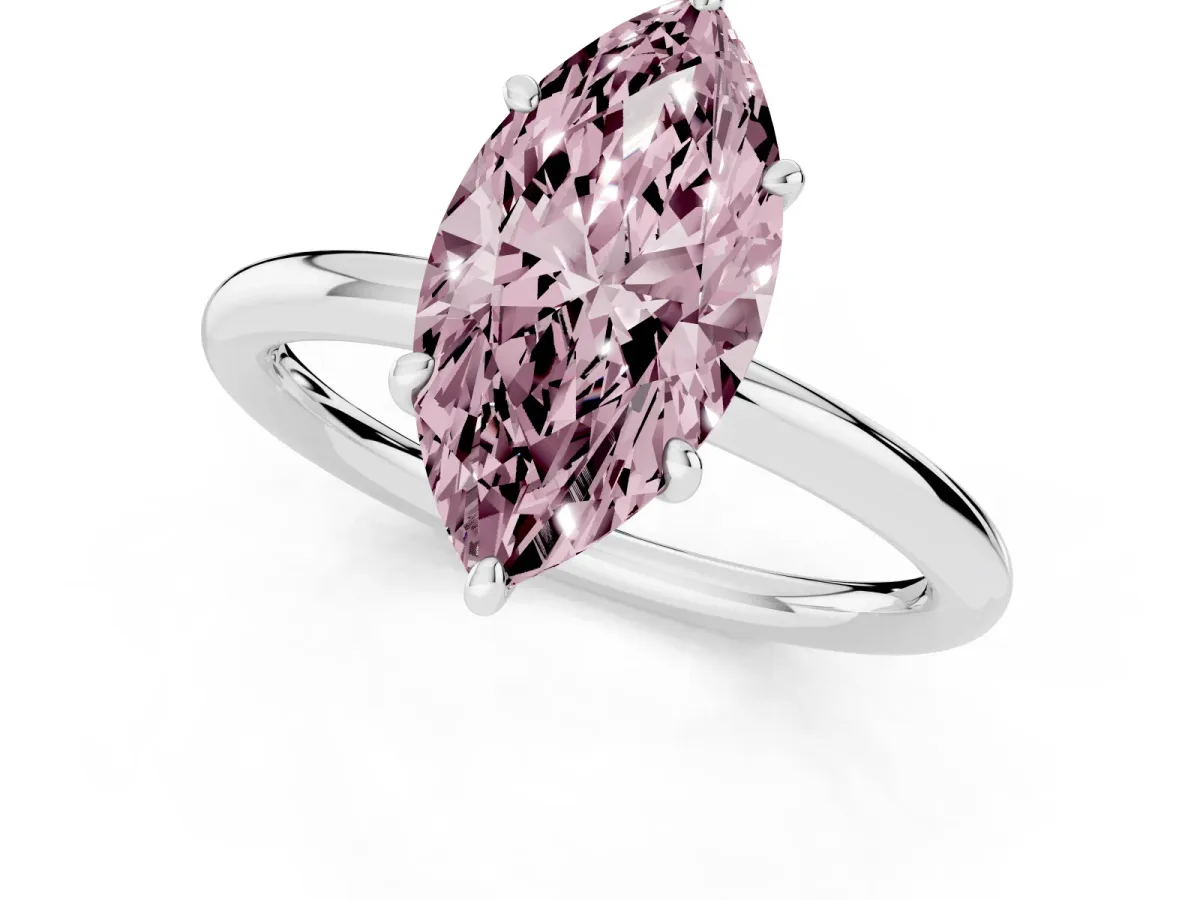 Fancy Pink Oval Cut Solitaire Diamond Ring with Four-Prong Setting on a Plain Band White gold