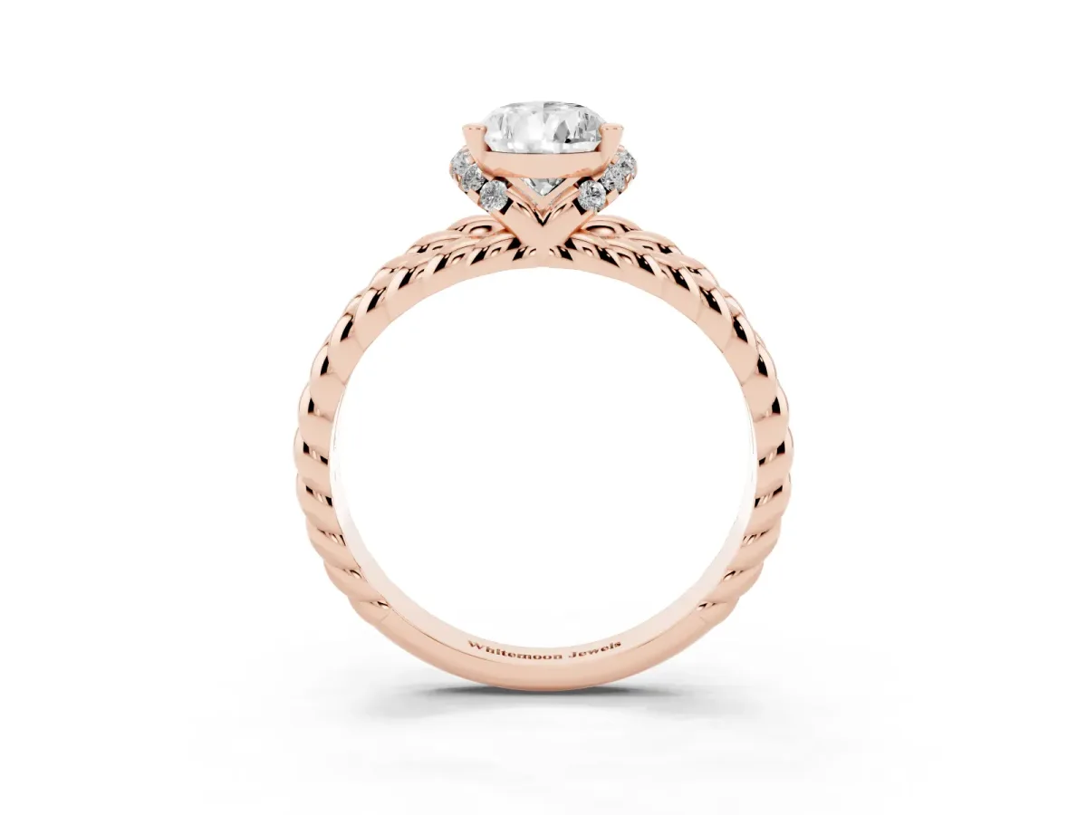 Pear Cut Halo Twisted Band Four-Prong Ring Rose gold