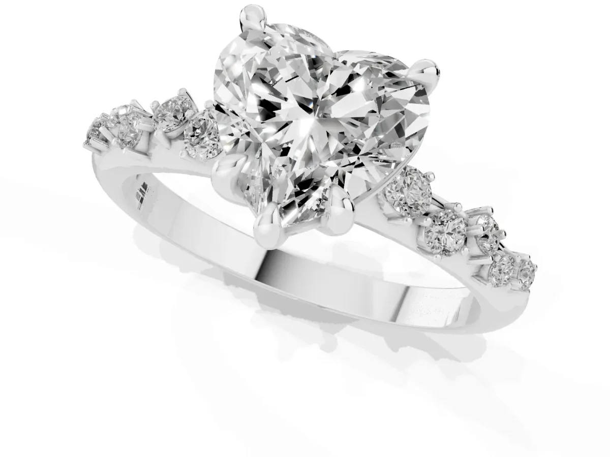 Heart Cut Cut Diamond Vine Band with Four-Prong Setting Silver