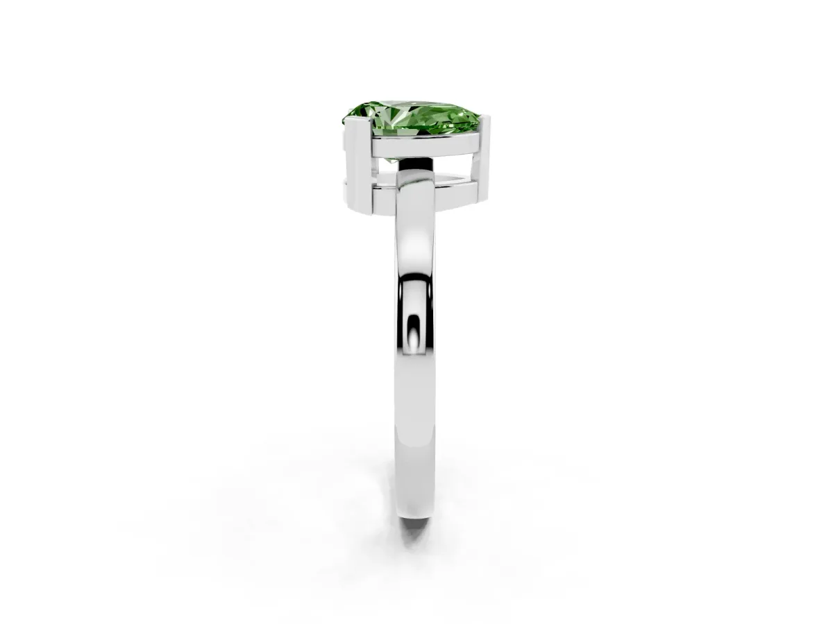 Fancy Green Pear Cut Cut Solitaire Ring with Four-Prong Setting and Classic Band Silver