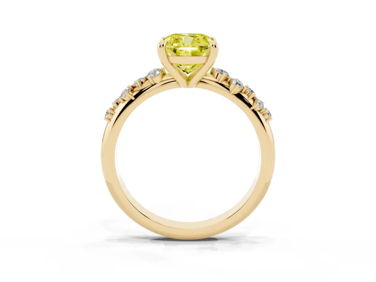 Fancy Yellow Cushion Cut Cut Diamond Vine Band with Four-Prong Setting Yellow gold