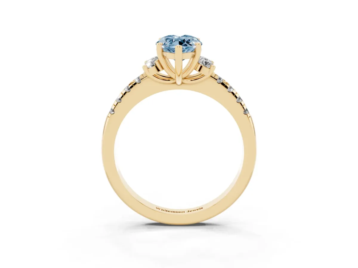 Fancy Blue Marquise Cut Diamond Three-Stone Pave Band with Four-Prong Setting Yellow gold