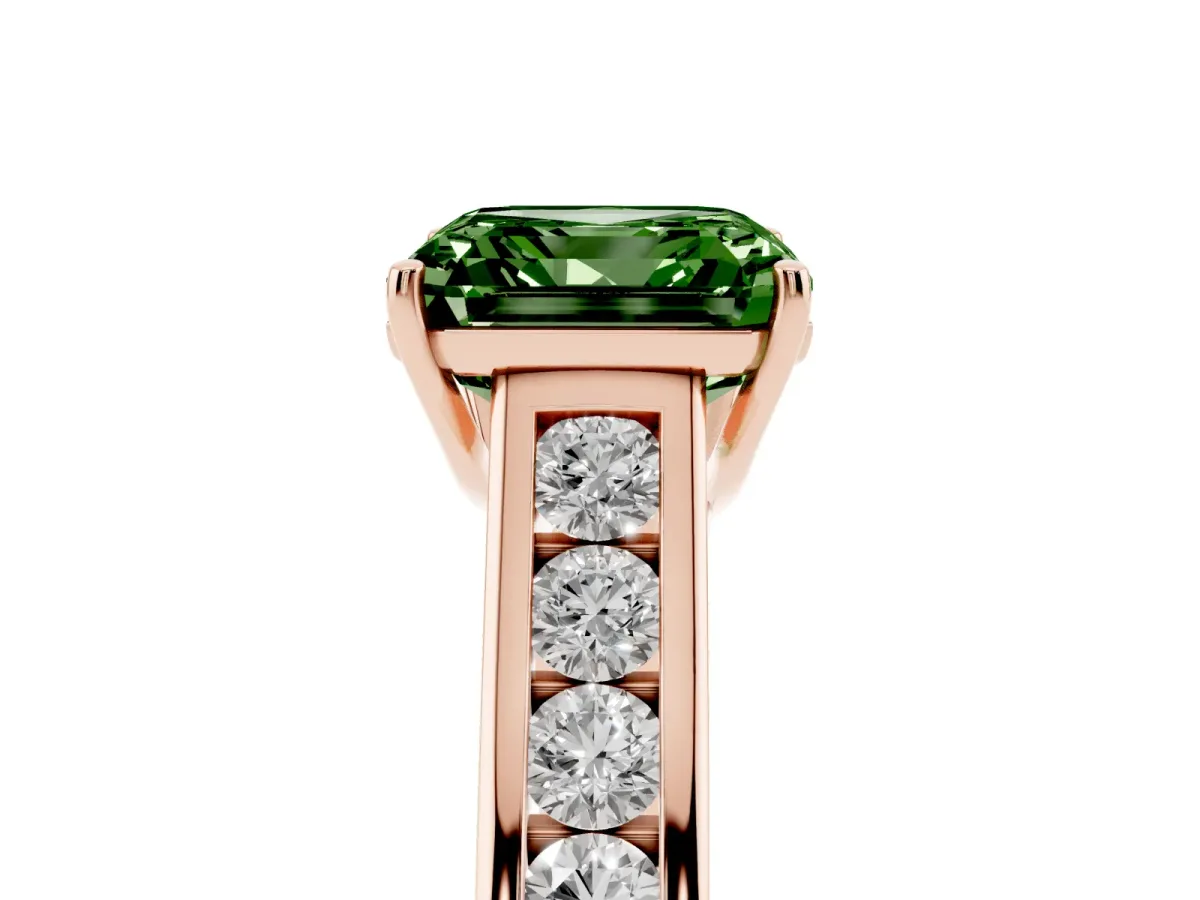 Fancy Green Asscher Cut Brilliant Channel-Set Solitaire Ring with Four-Prong Setting Rose gold