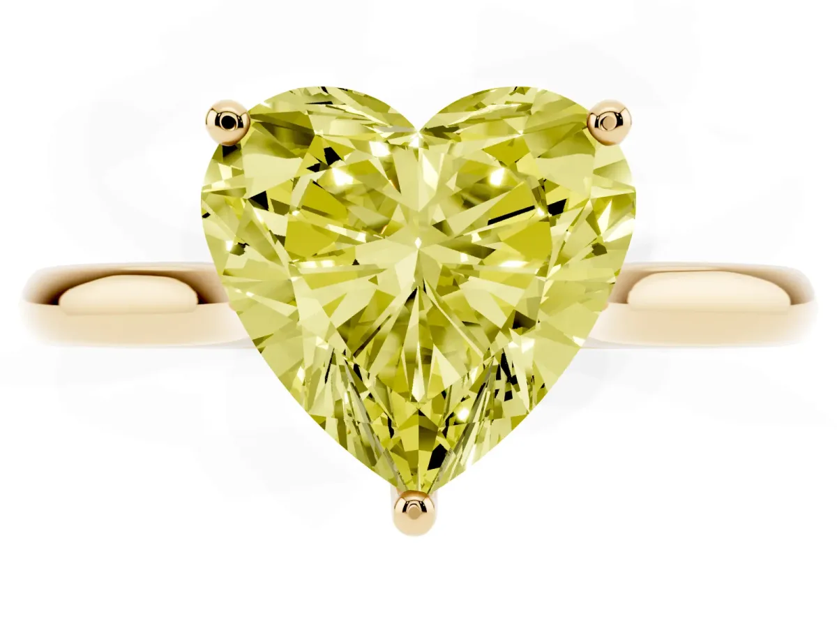 Fancy Yellow Heart Cut Cut Solitaire Ring with Cathedral Band and Four-Prong Setting Yellow gold