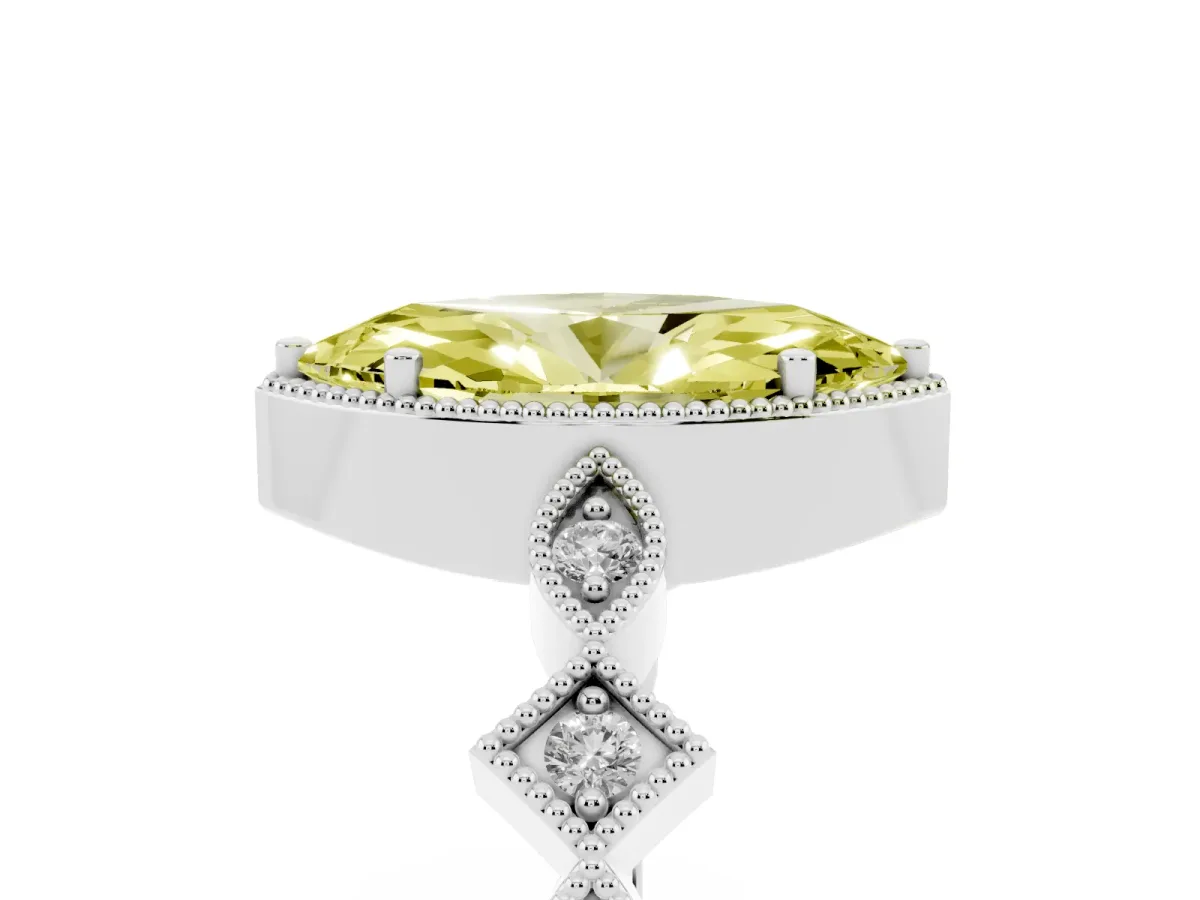 Fancy Yellow Marquise Cut Milgrain Marquise Diamond Twist Band Ring Silver