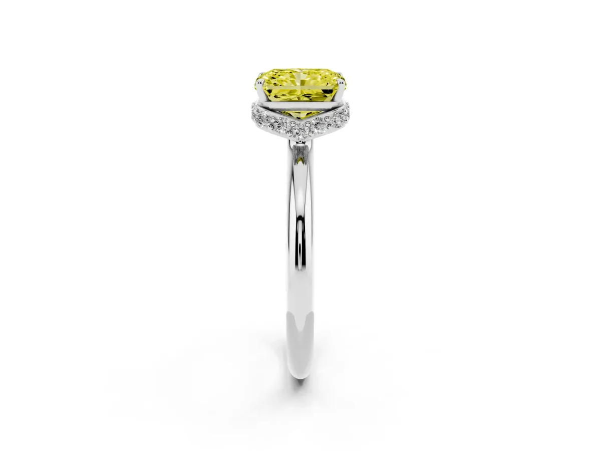 Fancy Yellow Radiant Cut Brilliant Solitaire Engagement Ring with Six-Prong Setting and Classic Band Silver